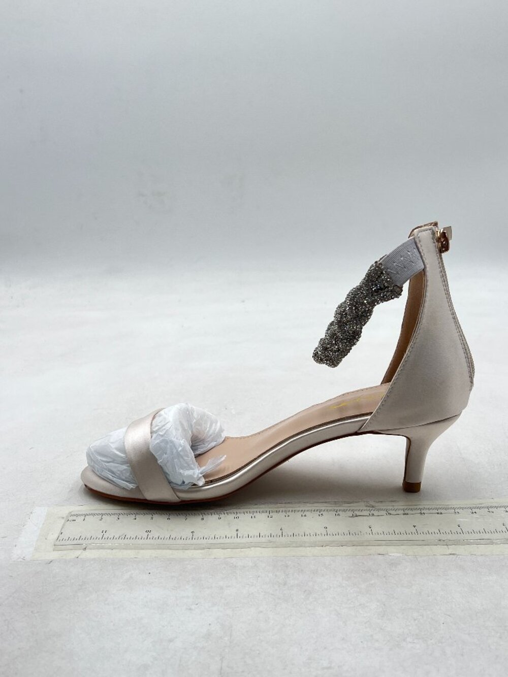 XYD Light Pink Open Toe Rhinestones Ankle Strap Sandals Low Heel Bridal Shoes